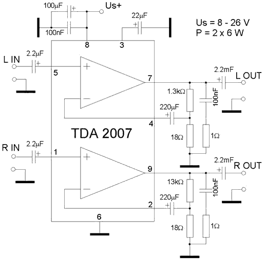 TDA2007 2X6watt amplifier